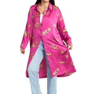 Umgee Cheetah Print Duster / Dress / Blouse in Magbenta Pink